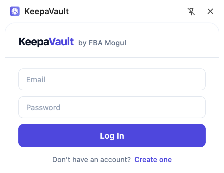 KeepaVault login screen with email and password fields